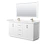 Wyndham Collection Strada 66" Free Standing Double Basin Vanity Set with Cabinet, Cultured Marble Vanity Top, and Framed Mirror White / Carrara Cultured Marble Top / Satin Bronze Hardware