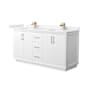 Wyndham Collection Strada 66" Free Standing Double Basin Vanity Set with Cabinet and Cultured Marble Vanity Top White / Carrara Cultured Marble Top / Satin Bronze Hardware
