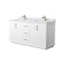 Wyndham Collection Strada 66" Free Standing Double Basin Vanity Set with Cabinet and Marble Vanity Top White / Satin Bronze Hardware