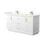 Wyndham Collection Strada 66" Free Standing Double Basin Vanity Set with Cabinet and Quartz Vanity Top White / Giotto Quartz Top / Satin Bronze Hardware