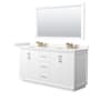 Wyndham Collection Strada 66" Free Standing Double Basin Vanity Set with Cabinet, Quartz Vanity Top, and Framed Mirror White / Giotto Quartz Top / Satin Bronze Hardware