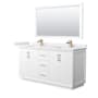 Wyndham Collection Strada 66" Free Standing Double Basin Vanity Set with Cabinet, Cultured Marble Vanity Top, and Framed Mirror White / White Cultured Marble Top / Satin Bronze Hardware