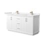 Wyndham Collection Strada 66" Free Standing Double Basin Vanity Set with Cabinet and Cultured Marble Vanity Top White / White Cultured Marble Top / Satin Bronze Hardware