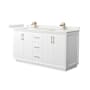 Wyndham Collection Strada 66" Free Standing Double Basin Vanity Set with Cabinet and Quartz Vanity Top White / White Quartz Top / Satin Bronze Hardware