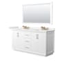 Wyndham Collection Strada 66" Free Standing Double Basin Vanity Set with Cabinet, Quartz Vanity Top, and Framed Mirror White / White Quartz Top / Satin Bronze Hardware