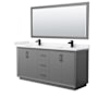 Wyndham Collection Strada 72" Free Standing Double Basin Vanity Set with Cabinet, Cultured Marble Vanity Top, and Framed Mirror Dark Gray / Carrara Cultured Marble Top / Matte Black Hardware