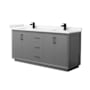 Wyndham Collection Strada 72" Free Standing Double Basin Vanity Set with Cabinet and Cultured Marble Vanity Top Dark Gray / Carrara Cultured Marble Top / Matte Black Hardware