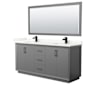 Wyndham Collection Strada 72" Free Standing Double Basin Vanity Set with Cabinet, Quartz Vanity Top, and Framed Mirror Dark Gray / Giotto Quartz Top / Matte Black Hardware