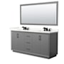 Wyndham Collection Strada 72" Free Standing Double Basin Vanity Set with Cabinet, Quartz Vanity Top, and Framed Mirror Dark Gray / Giotto Quartz Top / Matte Black Hardware