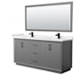 Wyndham Collection Strada 72" Free Standing Double Basin Vanity Set with Cabinet, Cultured Marble Vanity Top, and Framed Mirror Dark Gray / White Cultured Marble Top / Matte Black Hardware