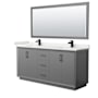 Wyndham Collection Strada 72" Free Standing Double Basin Vanity Set with Cabinet, Quartz Vanity Top, and Framed Mirror Dark Gray / White Quartz Top / Matte Black Hardware