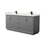 Wyndham Collection Strada 72" Free Standing Double Basin Vanity Set with Cabinet and Quartz Vanity Top Dark Gray / White Quartz Top / Matte Black Hardware