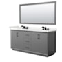 Wyndham Collection Strada 72" Free Standing Double Basin Vanity Set with Cabinet, Quartz Vanity Top, and Framed Mirror Dark Gray / White Quartz Top / Matte Black Hardware