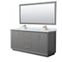 Wyndham Collection Strada 72" Free Standing Double Basin Vanity Set with Cabinet, Marble Vanity Top, and Framed Mirror Dark Gray / Satin Bronze Hardware