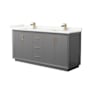 Wyndham Collection Strada 72" Free Standing Double Basin Vanity Set with Cabinet and Quartz Vanity Top Dark Gray / Giotto Quartz Top / Satin Bronze Hardware