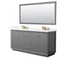 Wyndham Collection Strada 72" Free Standing Double Basin Vanity Set with Cabinet, Quartz Vanity Top, and Framed Mirror Dark Gray / Giotto Quartz Top / Satin Bronze Hardware