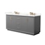 Wyndham Collection Strada 72" Free Standing Double Basin Vanity Set with Cabinet and Quartz Vanity Top Dark Gray / Giotto Quartz Top / Satin Bronze Hardware