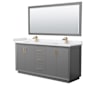 Wyndham Collection Strada 72" Free Standing Double Basin Vanity Set with Cabinet, Cultured Marble Vanity Top, and Framed Mirror Dark Gray / White Cultured Marble Top / Satin Bronze Hardware