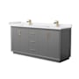 Wyndham Collection Strada 72" Free Standing Double Basin Vanity Set with Cabinet and Cultured Marble Vanity Top Dark Gray / White Cultured Marble Top / Satin Bronze Hardware
