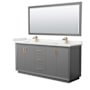 Wyndham Collection Strada 72" Free Standing Double Basin Vanity Set with Cabinet, Quartz Vanity Top, and Framed Mirror Dark Gray / White Quartz Top / Satin Bronze Hardware