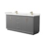 Wyndham Collection Strada 72" Free Standing Double Basin Vanity Set with Cabinet and Quartz Vanity Top Dark Gray / White Quartz Top / Satin Bronze Hardware