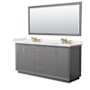 Wyndham Collection Strada 72" Free Standing Double Basin Vanity Set with Cabinet, Quartz Vanity Top, and Framed Mirror Dark Gray / White Quartz Top / Satin Bronze Hardware