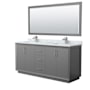 Wyndham Collection Strada 72" Free Standing Double Basin Vanity Set with Cabinet, Marble Vanity Top, and Framed Mirror Dark Gray / Brushed Nickel Hardware
