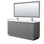 Wyndham Collection Strada 72" Free Standing Double Basin Vanity Set with Cabinet, Cultured Marble Vanity Top, and Framed Mirror Dark Gray / White Cultured Marble Top / Brushed Nickel Hardware