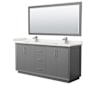 Wyndham Collection Strada 72" Free Standing Double Basin Vanity Set with Cabinet, Quartz Vanity Top, and Framed Mirror Dark Gray / White Quartz Top / Brushed Nickel Hardware