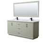 Wyndham Collection Strada 72" Free Standing Double Basin Vanity Set with Cabinet, Marble Vanity Top, and Framed Mirror Light Green / Matte Black Hardware