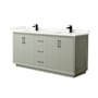 Wyndham Collection Strada 72" Free Standing Double Basin Vanity Set with Cabinet and Quartz Vanity Top Light Green / Giotto Quartz Top / Matte Black Hardware