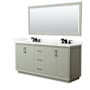 Wyndham Collection Strada 72" Free Standing Double Basin Vanity Set with Cabinet, Quartz Vanity Top, and Framed Mirror Light Green / Giotto Quartz Top / Matte Black Hardware