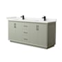 Wyndham Collection Strada 72" Free Standing Double Basin Vanity Set with Cabinet and Quartz Vanity Top Light Green / White Quartz Top / Matte Black Hardware