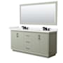 Wyndham Collection Strada 72" Free Standing Double Basin Vanity Set with Cabinet, Quartz Vanity Top, and Framed Mirror Light Green / White Quartz Top / Matte Black Hardware