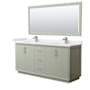 Wyndham Collection Strada 72" Free Standing Double Basin Vanity Set with Cabinet, Cultured Marble Vanity Top, and Framed Mirror Light Green / White Cultured Marble Top / Brushed Nickel Hardware