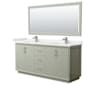 Wyndham Collection Strada 72" Free Standing Double Basin Vanity Set with Cabinet, Quartz Vanity Top, and Framed Mirror Light Green / White Quartz Top / Brushed Nickel Hardware
