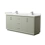 Wyndham Collection Strada 72" Free Standing Double Basin Vanity Set with Cabinet and Quartz Vanity Top Light Green / White Quartz Top / Brushed Nickel Hardware