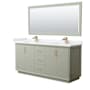 Wyndham Collection Strada 72" Free Standing Double Basin Vanity Set with Cabinet, Cultured Marble Vanity Top, and Framed Mirror Light Green / Carrara Cultured Marble Top / Satin Bronze Hardware