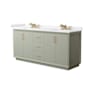 Wyndham Collection Strada 72" Free Standing Double Basin Vanity Set with Cabinet and Cultured Marble Vanity Top Light Green / Carrara Cultured Marble Top / Satin Bronze Hardware