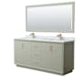 Wyndham Collection Strada 72" Free Standing Double Basin Vanity Set with Cabinet, Marble Vanity Top, and Framed Mirror Light Green / Satin Bronze Hardware