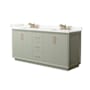 Wyndham Collection Strada 72" Free Standing Double Basin Vanity Set with Cabinet and Quartz Vanity Top Light Green / Giotto Quartz Top / Satin Bronze Hardware