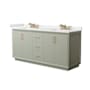 Wyndham Collection Strada 72" Free Standing Double Basin Vanity Set with Cabinet and Quartz Vanity Top Light Green / White Quartz Top / Satin Bronze Hardware