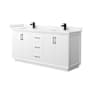 Wyndham Collection Strada 72" Free Standing Double Basin Vanity Set with Cabinet and Cultured Marble Vanity Top White / Carrara Cultured Marble Top / Matte Black Hardware