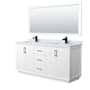 Wyndham Collection Strada 72" Free Standing Double Basin Vanity Set with Cabinet, Marble Vanity Top, and Framed Mirror White / Matte Black Hardware
