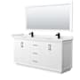 Wyndham Collection Strada 72" Free Standing Double Basin Vanity Set with Cabinet, Cultured Marble Vanity Top, and Framed Mirror White / White Cultured Marble Top / Matte Black Hardware