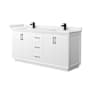 Wyndham Collection Strada 72" Free Standing Double Basin Vanity Set with Cabinet and Cultured Marble Vanity Top White / White Cultured Marble Top / Matte Black Hardware
