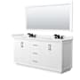 Wyndham Collection Strada 72" Free Standing Double Basin Vanity Set with Cabinet, Quartz Vanity Top, and Framed Mirror White / White Quartz Top / Matte Black Hardware