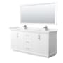 Wyndham Collection Strada 72" Free Standing Double Basin Vanity Set with Cabinet, Cultured Marble Vanity Top, and Framed Mirror White / Carrara Cultured Marble Top / Brushed Nickel Hardware