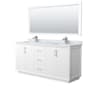Wyndham Collection Strada 72" Free Standing Double Basin Vanity Set with Cabinet, Marble Vanity Top, and Framed Mirror White / Brushed Nickel Hardware