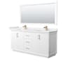 Wyndham Collection Strada 72" Free Standing Double Basin Vanity Set with Cabinet, Cultured Marble Vanity Top, and Framed Mirror White / White Cultured Marble Top / Satin Bronze Hardware
